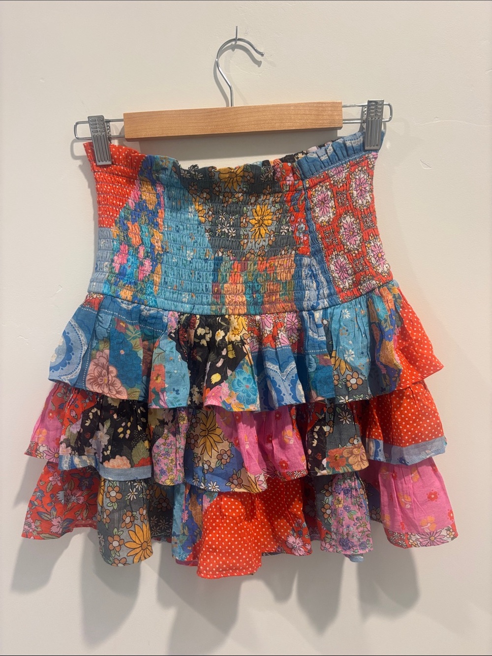 Spell Patchwork Ruffled Mini Skirt - Blue, Red, Pink, Black, Yellow